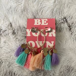 Colorful hoop earings tassels rainbow one size